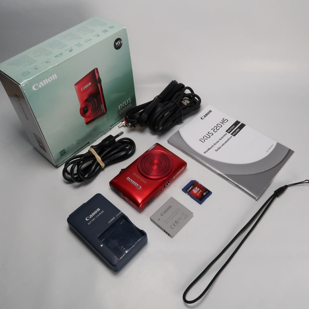 Canon IXUS 220 HS 12.1MP Digital Camera Red – Boxed Set