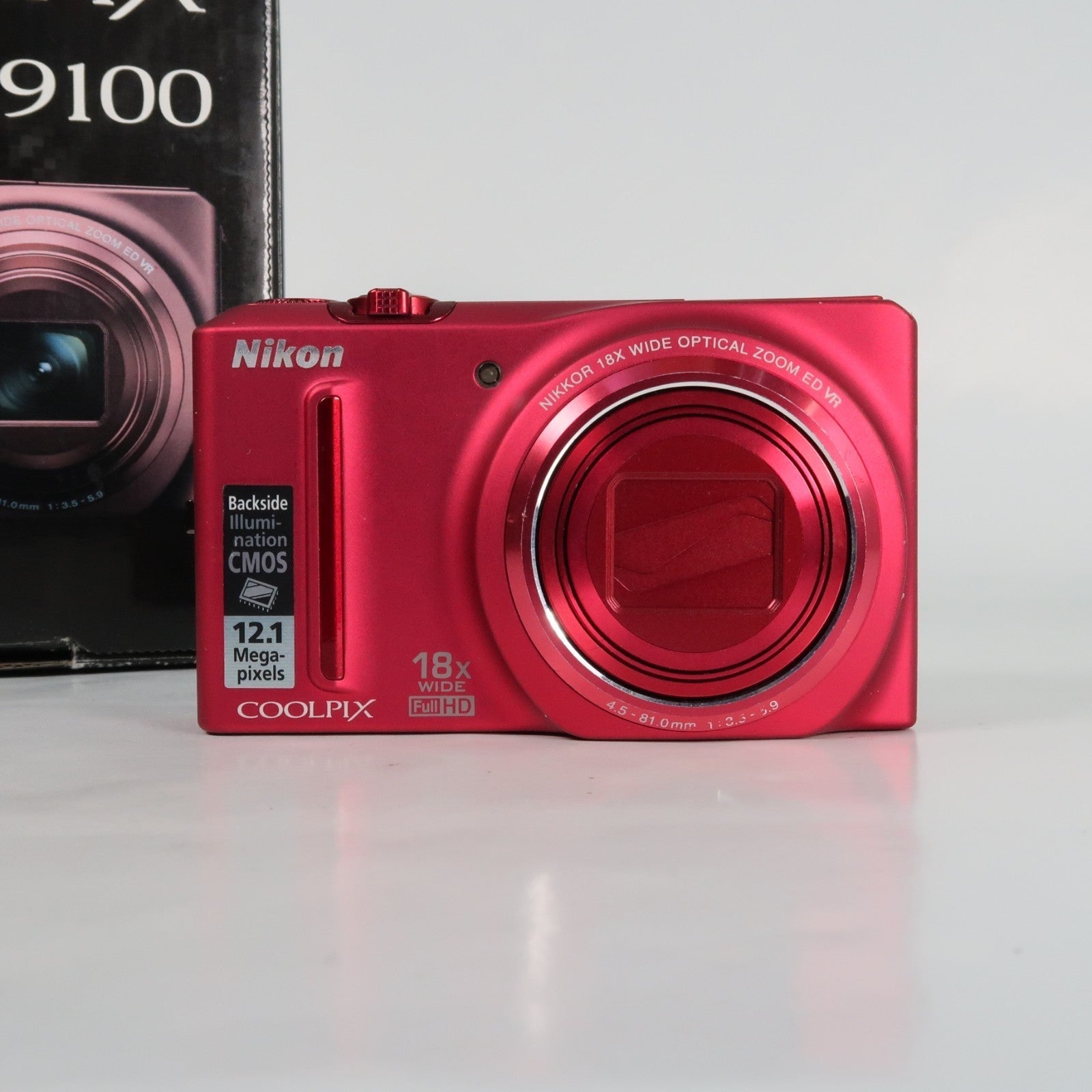 Nikon Coolpix S9100 12.1MP 18x Digital Camera Red, Case, SD Card – Very Good