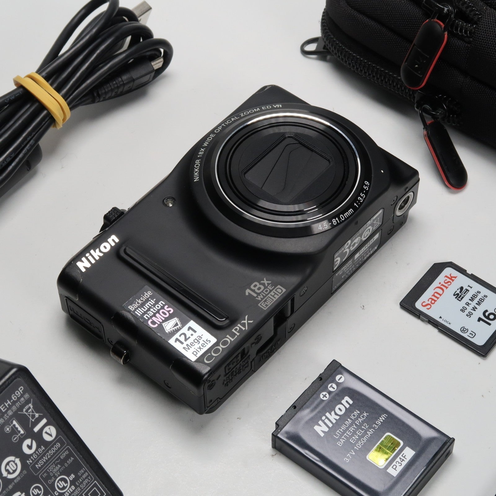 Nikon Coolpix S9100 12.1MP 18x Digital Camera Black – Very Good Condition